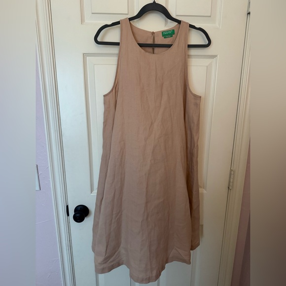 100% Linen United Colors Of Benetton Beige Sleeveless Dress - Picture 1 of 5